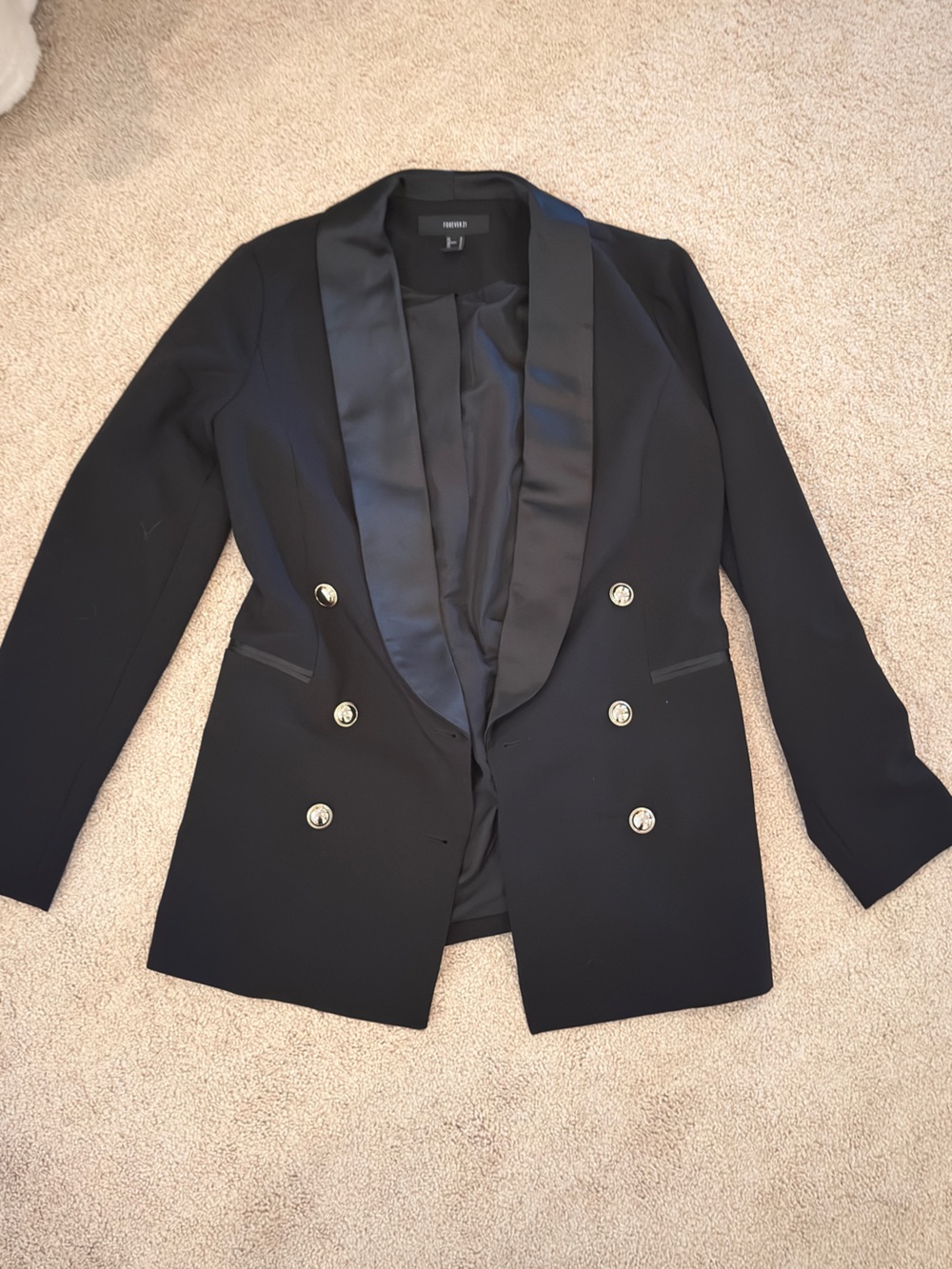 Forever 21 Black Double-Breasted Satin Lapel Blazer